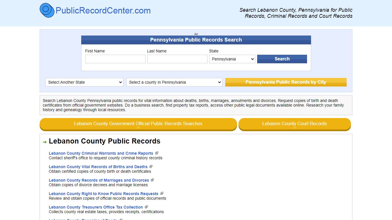 Lebanon County Pennsylvania Free Public Records - Court ...